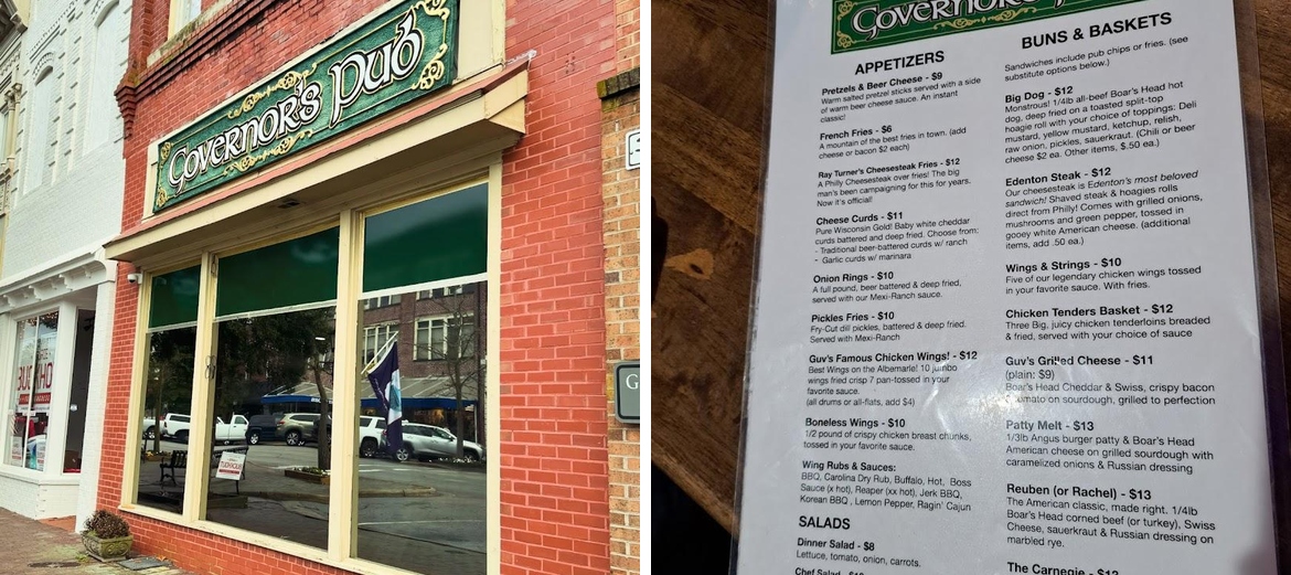 Governor's Pub Menu