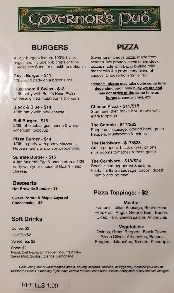 Governor's Pub Menu image 2